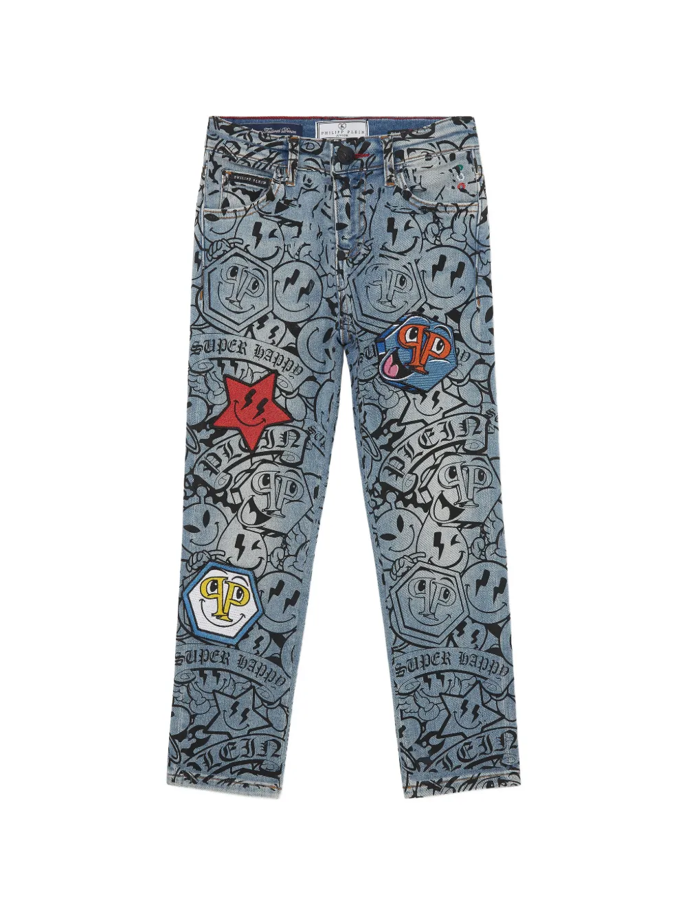 Philipp Plein Junior smile appliqué jeans - Blu