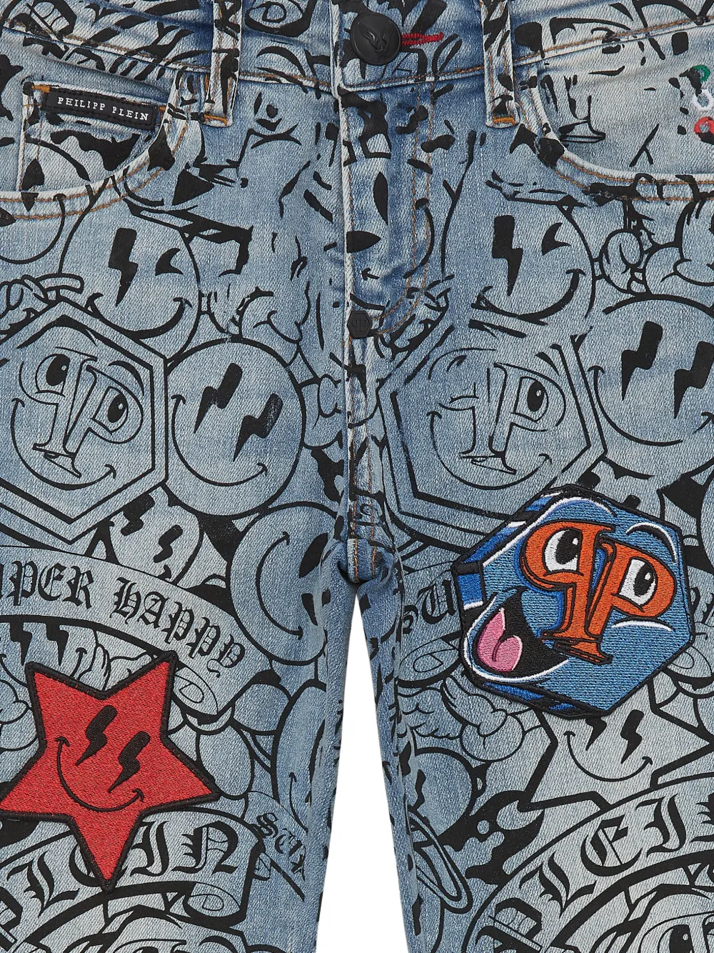 Philipp Plein Junior Jeans met smile-applicatie Blauw