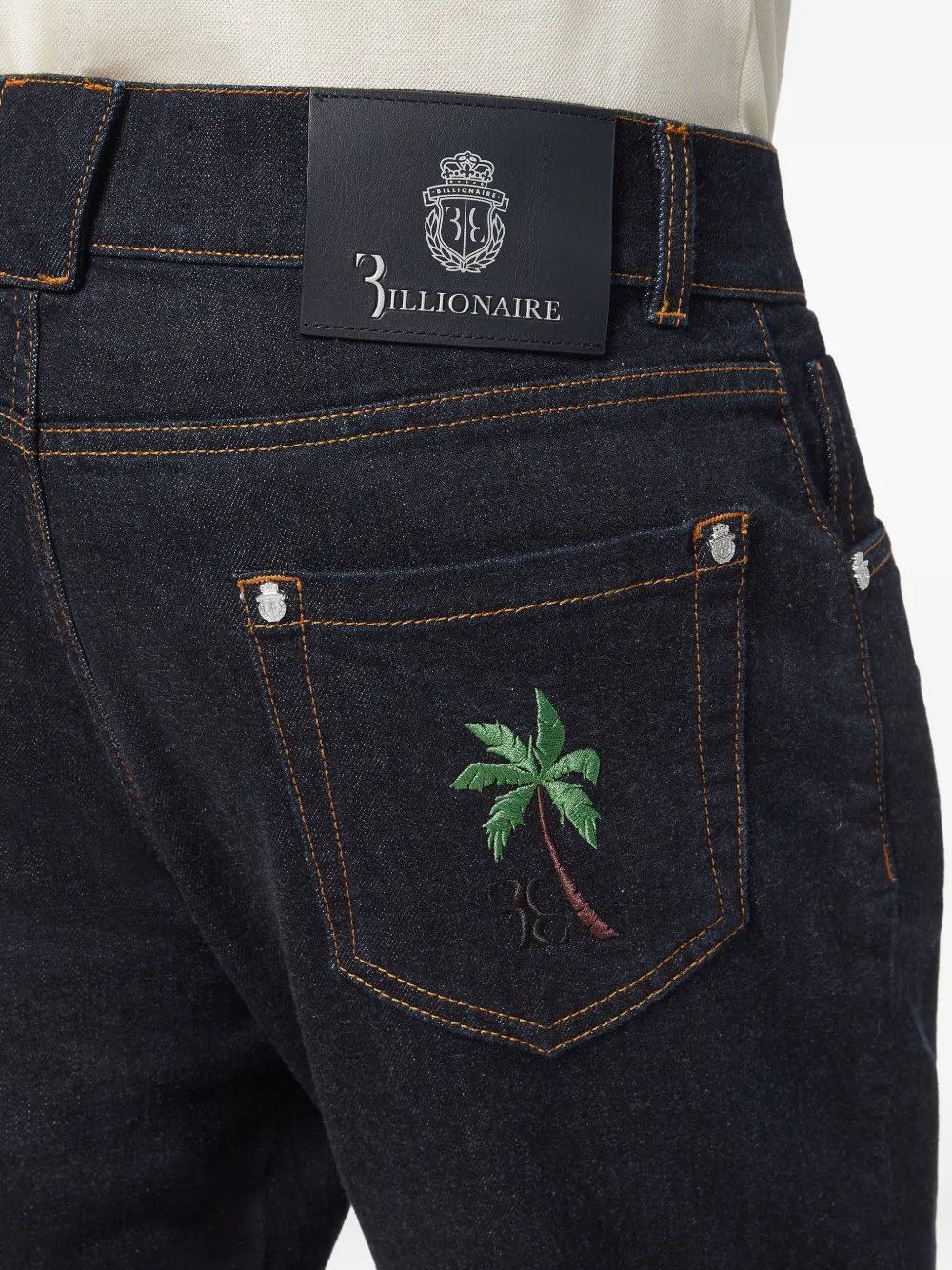Billionaire Regular-fit jeans met geborduurde palm Blauw