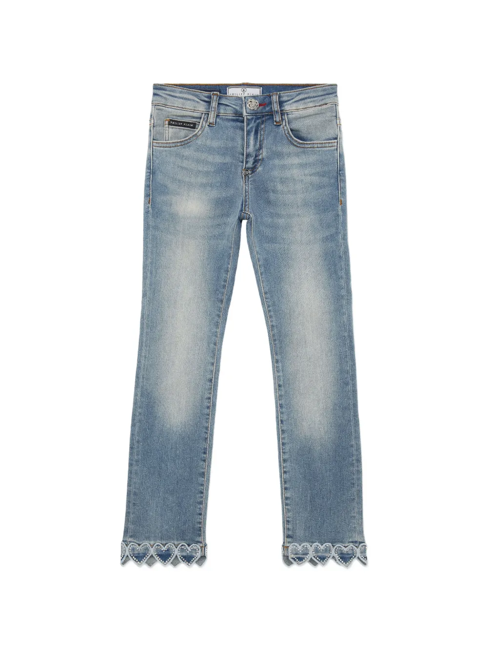 Philipp Plein Junior heart-detail denim jeans - Blu