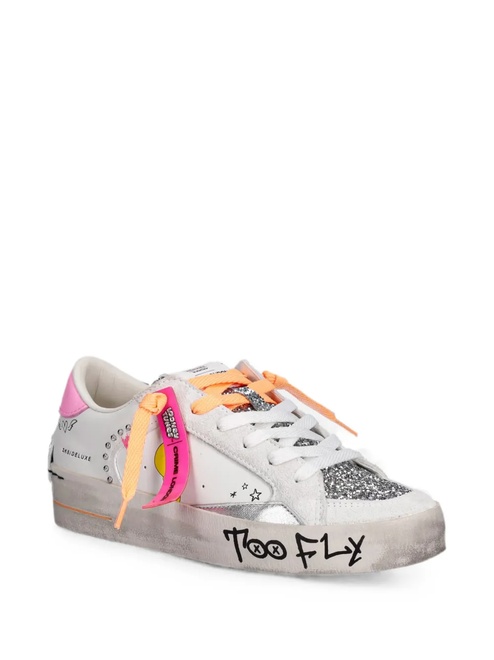 Crime London x Looney tunes Sk8 Deluxe glitter-detail sneakers Wit