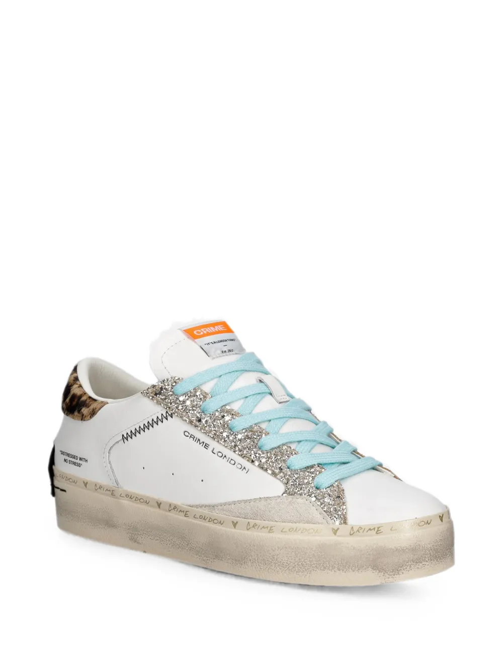 Crime London glitter-detail leopard-print sneakers Wit
