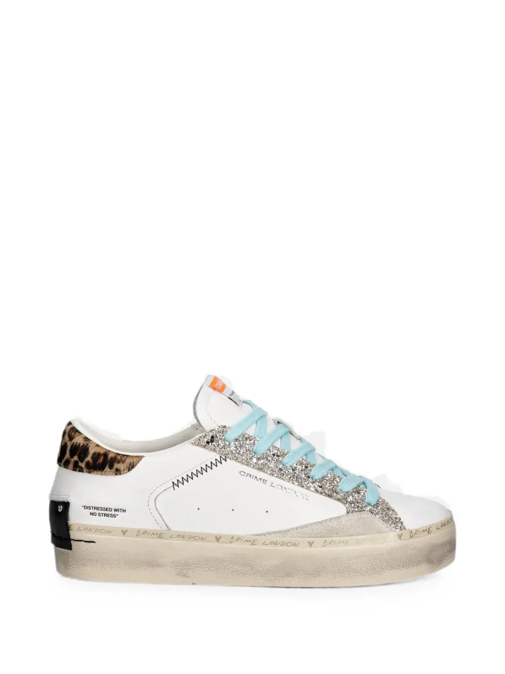Crime London glitter-detail leopard-print sneakers Wit