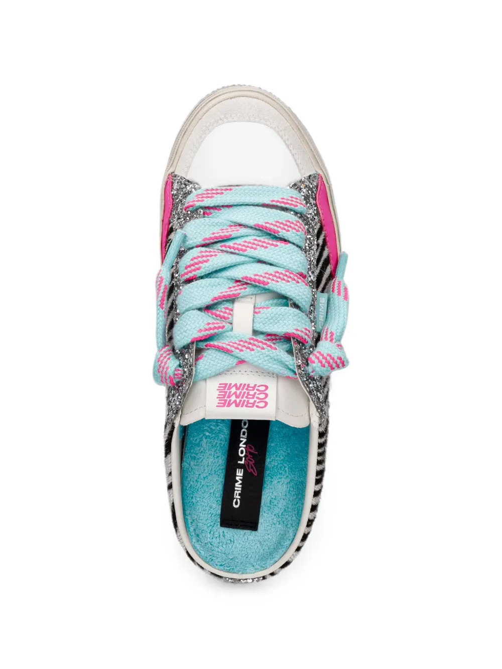 Crime London Soho zebra-print glitter sneakers Wit