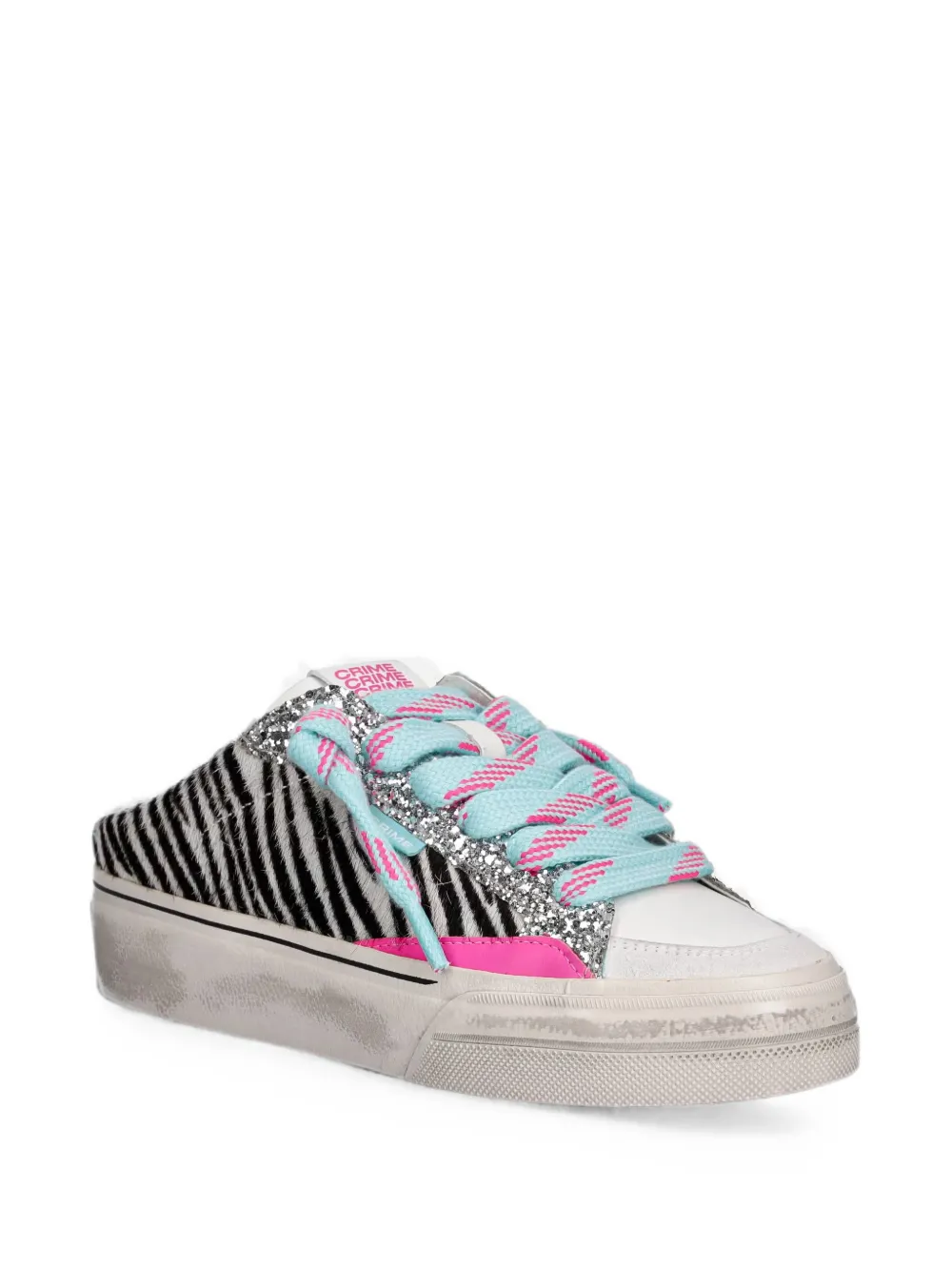Crime London Soho zebra-print glitter sneakers Wit