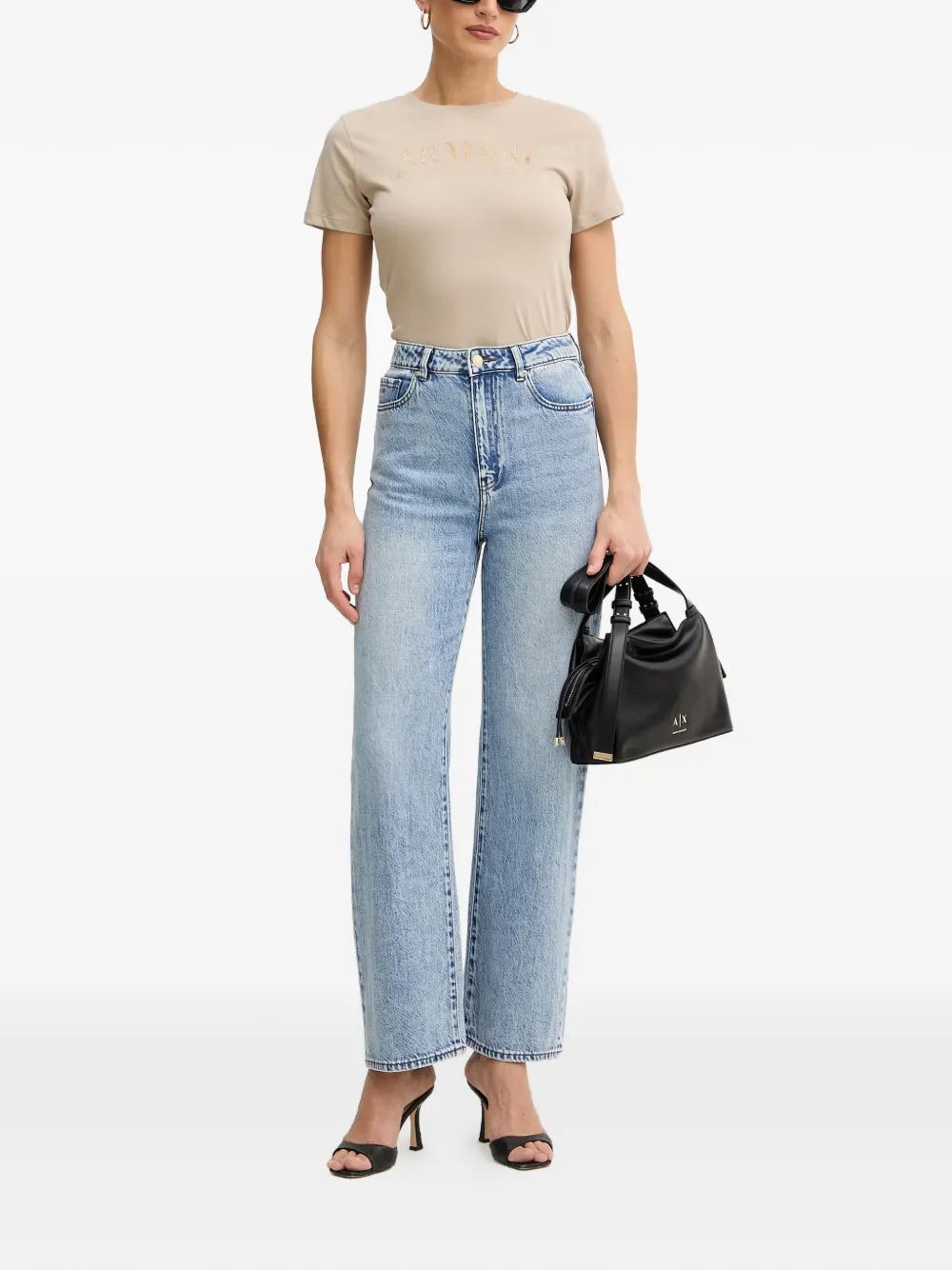 Armani Exchange Straight jeans met acid wassing Blauw