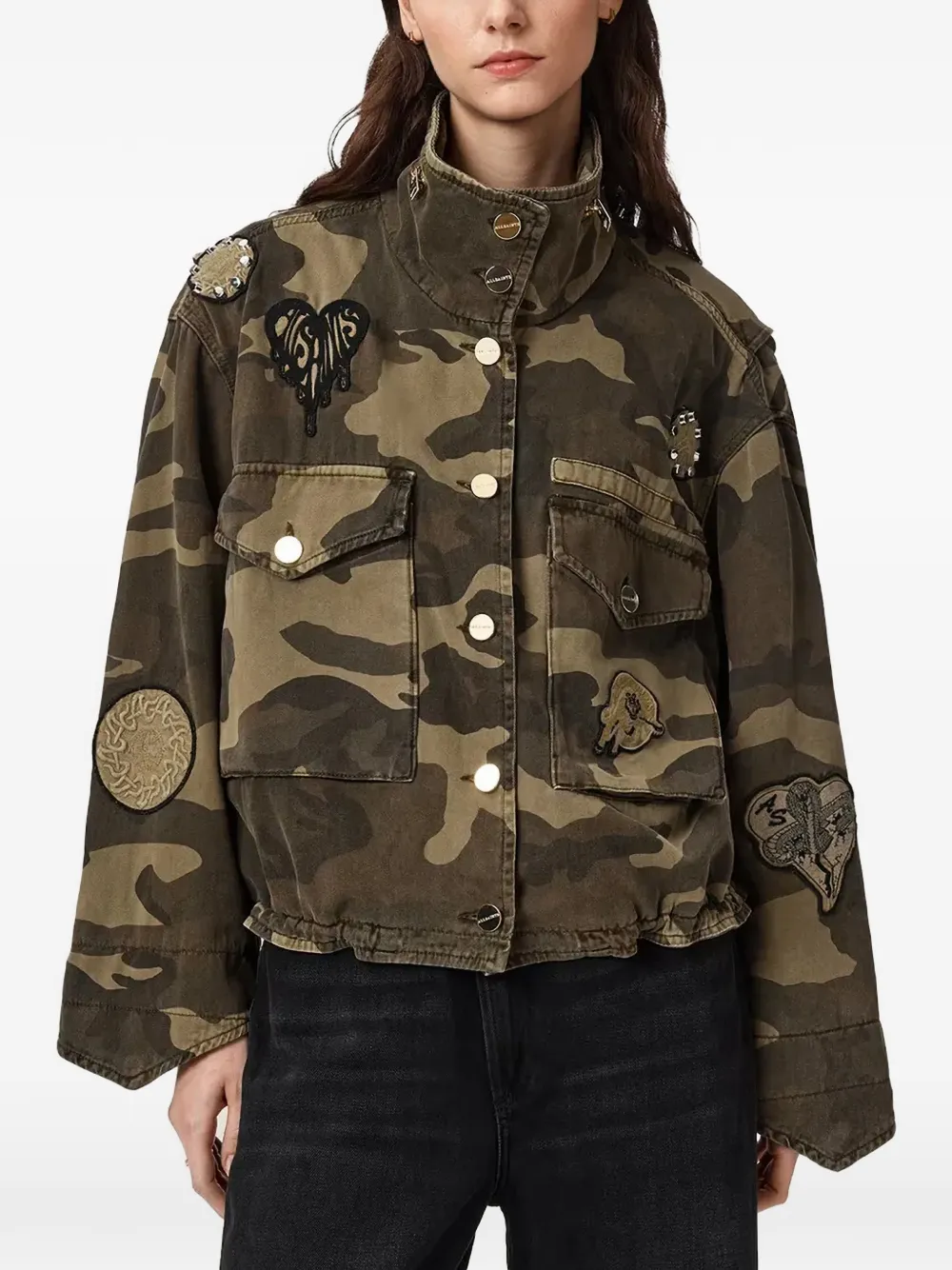 AllSaints Clay camouflage-print patch-embellished jacket - Verde