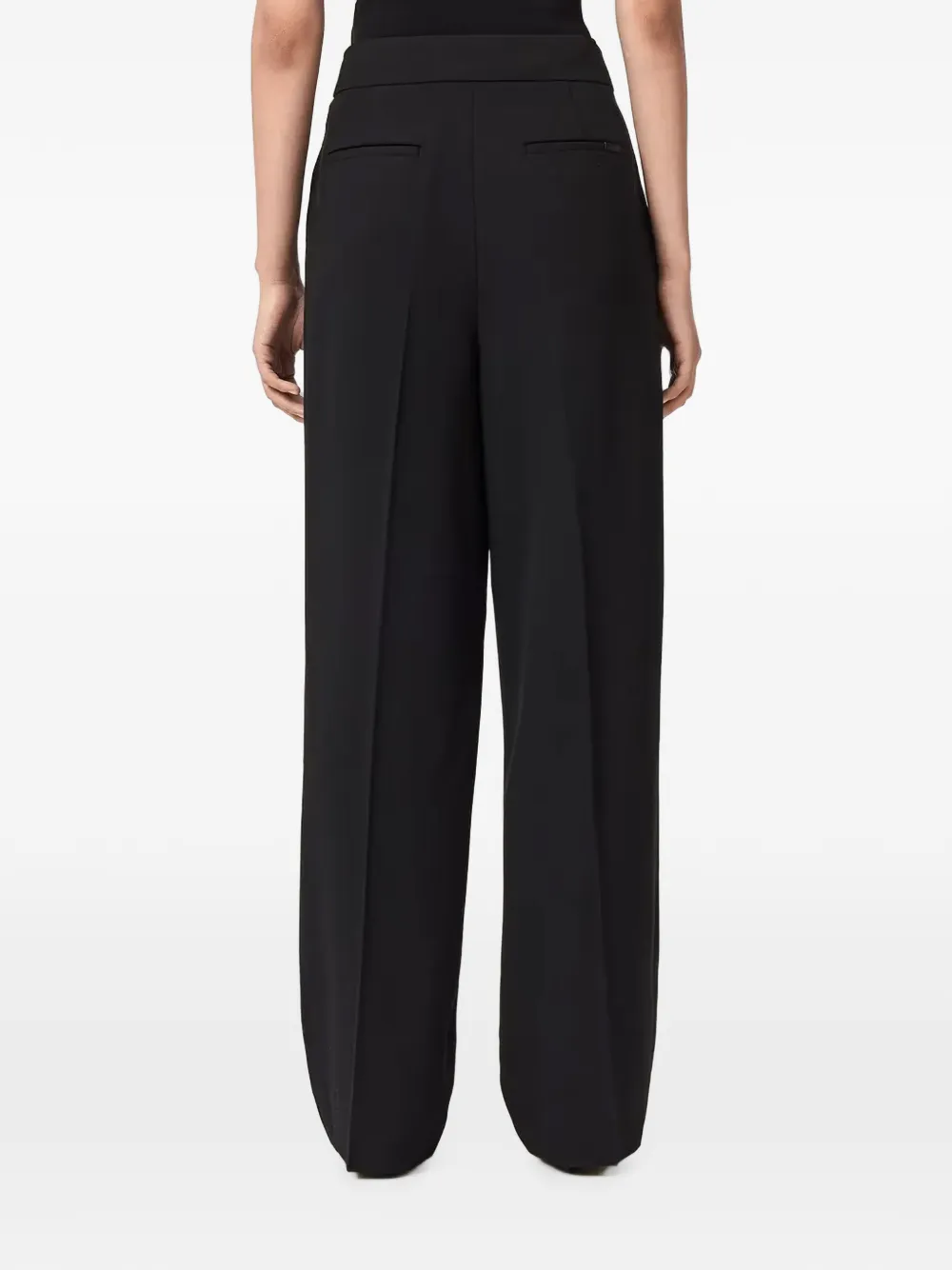 AllSaints Raina broek met wijde pijpen en knoop detail Zwart