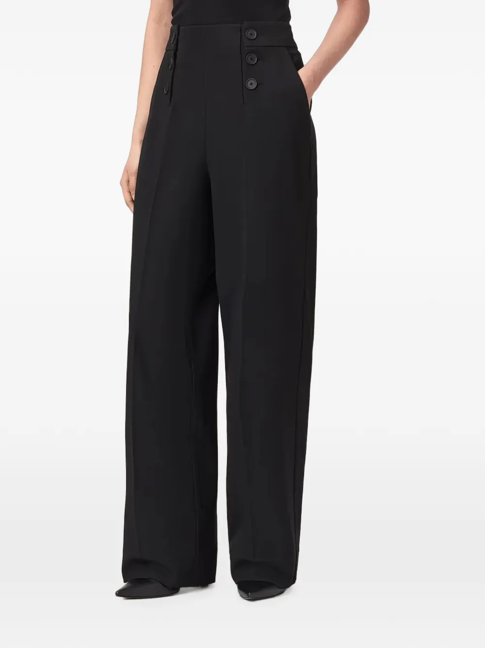 AllSaints Raina broek met wijde pijpen en knoop detail Zwart
