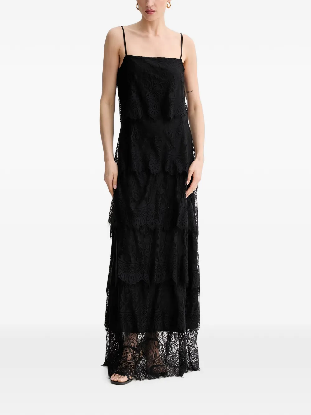 Aniye By Silva tiered lace-overlay maxi dress - Nero