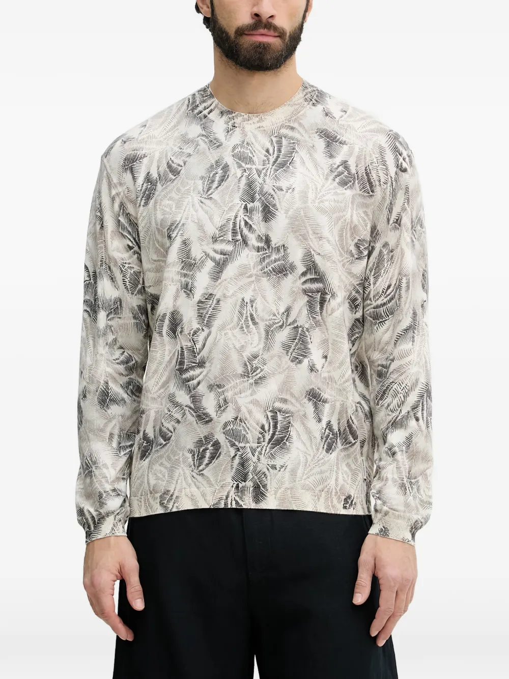 Armani Exchange Leaf-print Sweater In Neutral