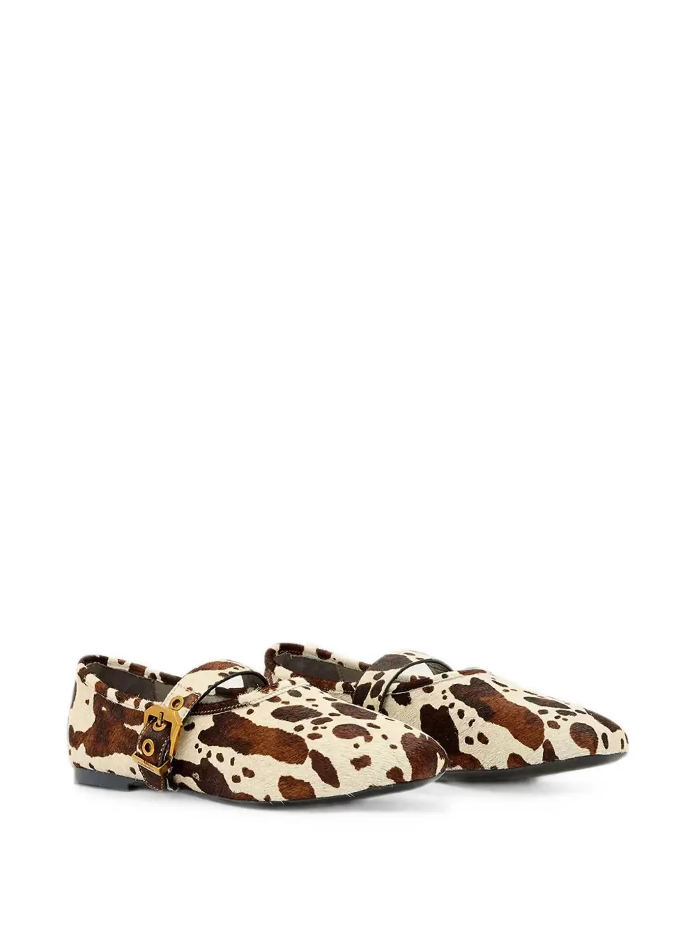 AllSaints Sabine ballerina's met koeienprint en gesp Beige