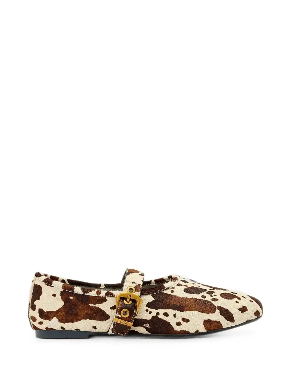 AllSaints Sabine ballerina's met koeienprint en gesp Beige