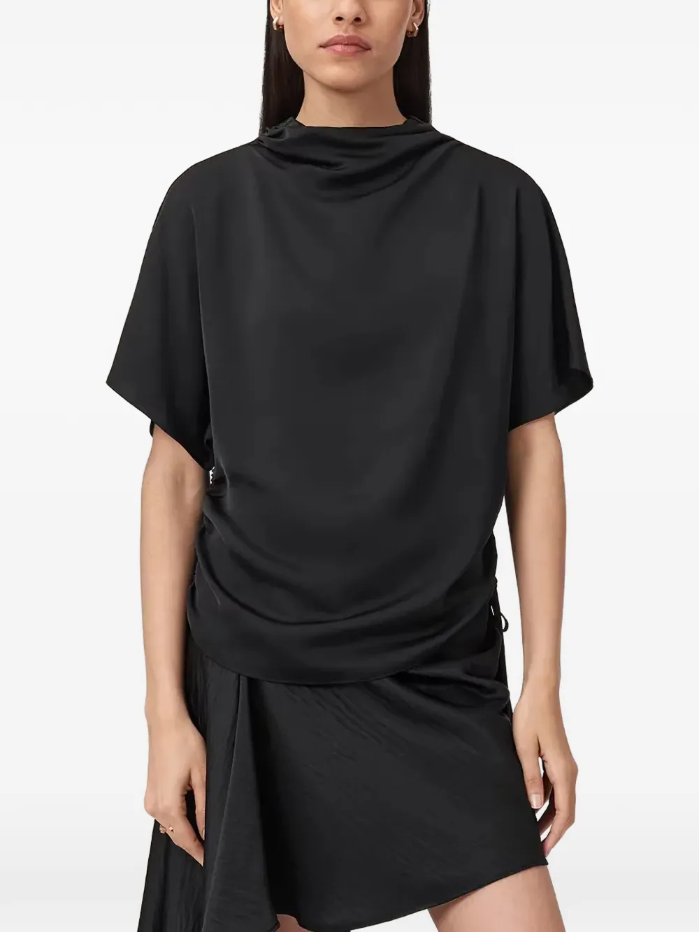AllSaints Leslie ruched cowl-neck top - Nero