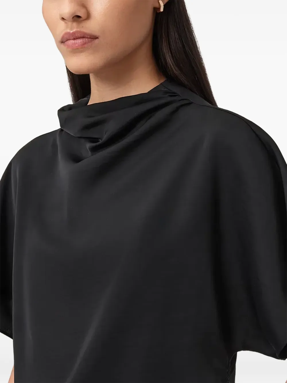 AllSaints Leslie top met ronde hals en ruches Zwart