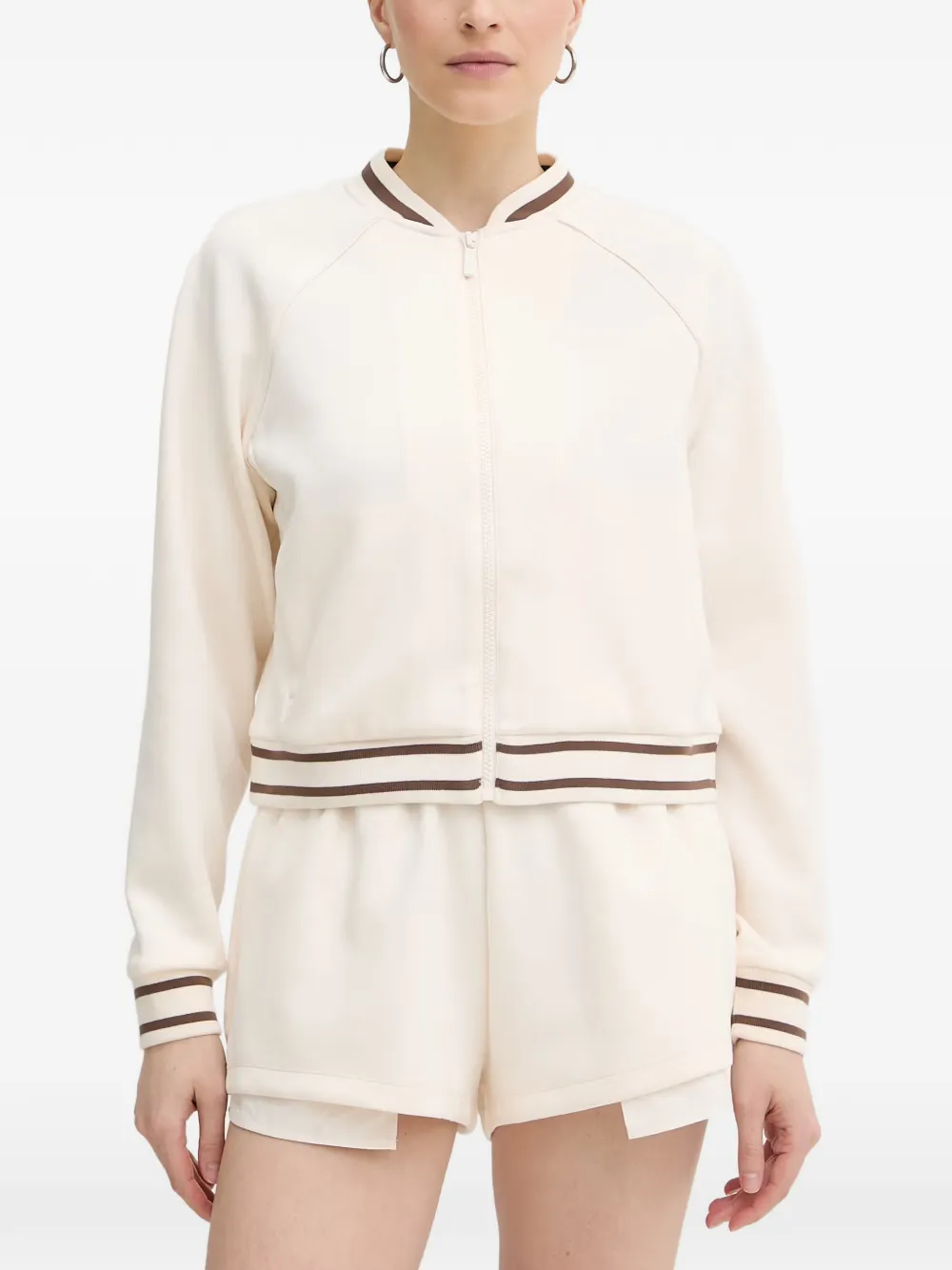 Armani Exchange logo-embroidered striped-trim jacket - Weiß