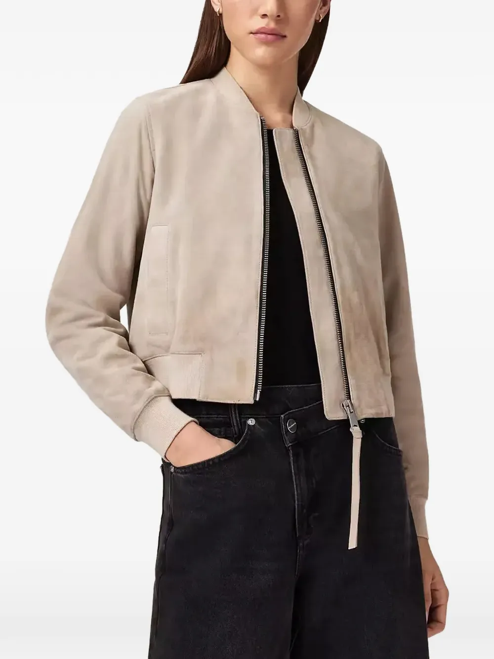 AllSaints Orten suede-finish zip-fastening jacket - Toni neutri