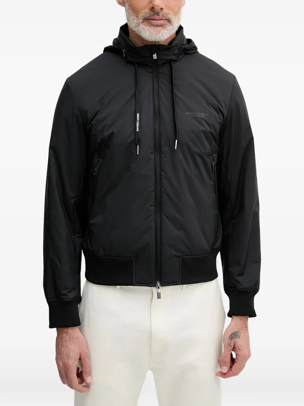 Armani Exchange Hooded Logo-print Jacket In Black