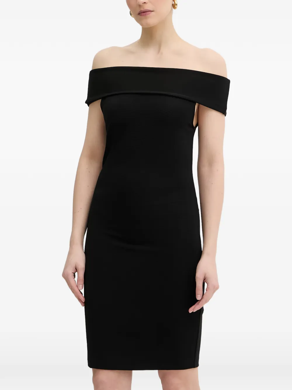 Armani Exchange Ottoman off-shoulder mini-jurk verfraaid met logo Zwart