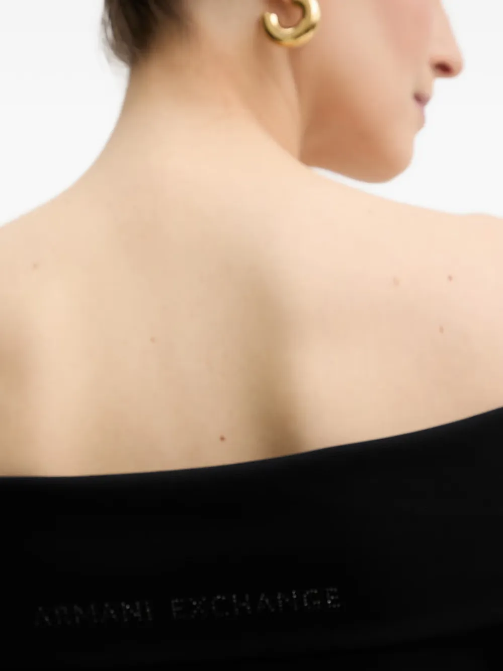 Armani Exchange Ottoman off-shoulder mini-jurk verfraaid met logo Zwart