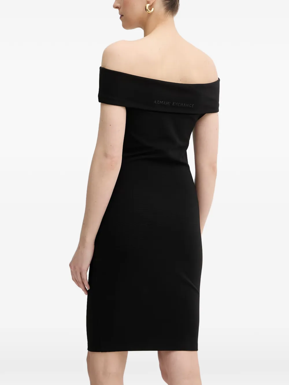 Armani Exchange Ottoman off-shoulder mini-jurk verfraaid met logo Zwart