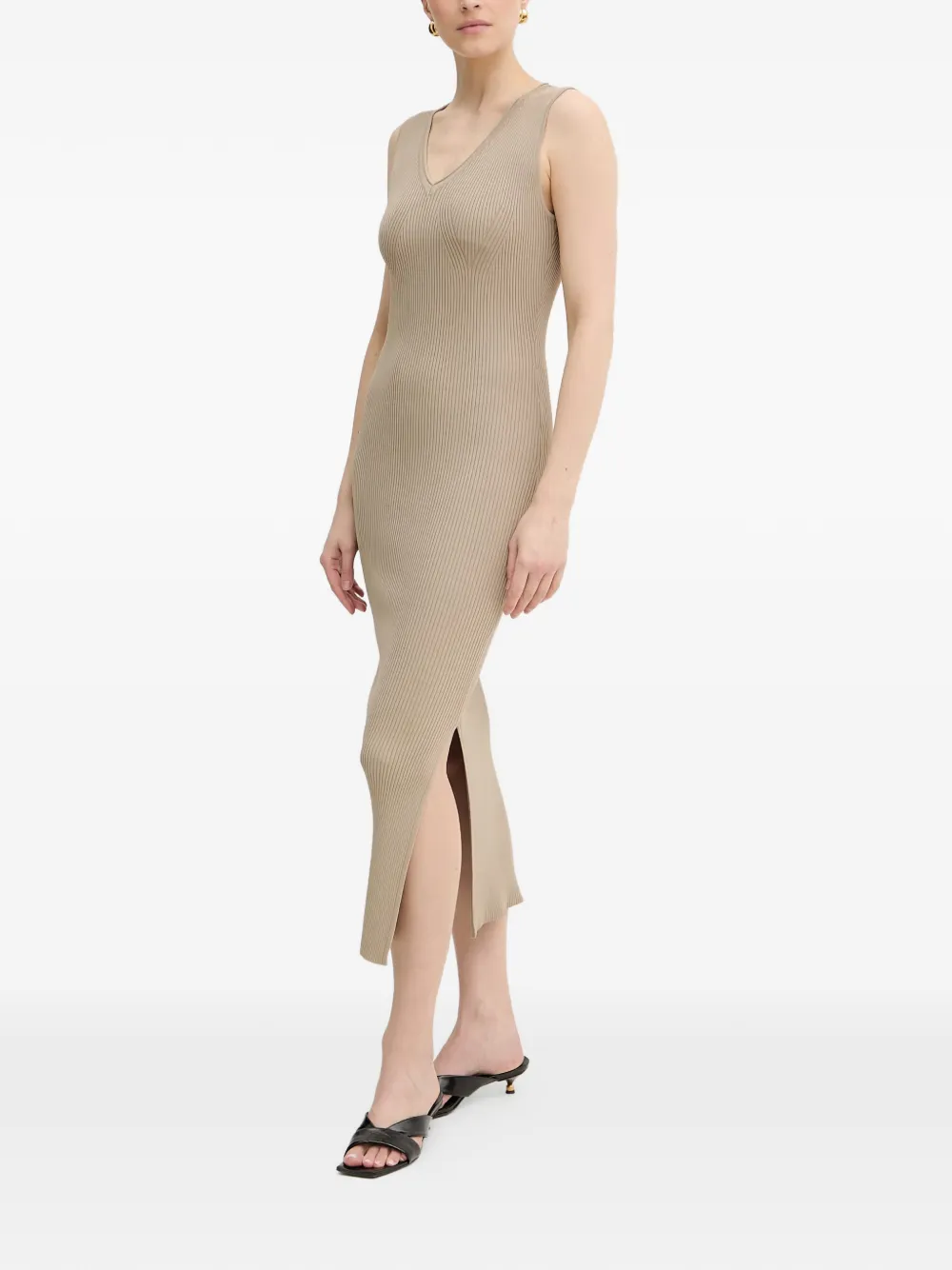 Armani Exchange Ribgebreide jurk Beige