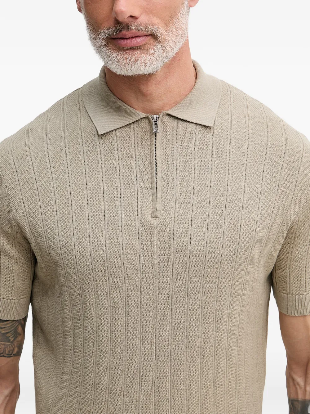 Armani Exchange Ribgebreid poloshirt met ritssluiting Beige