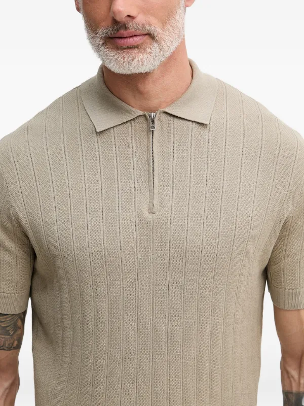 Armani Exchange ribbed-knit zip-fastening Polo Shirt | Neutrals