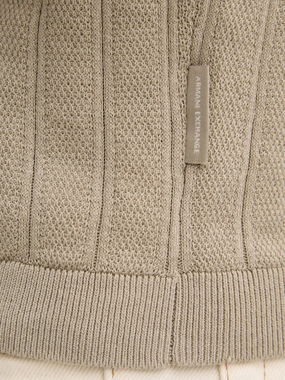 Armani Exchange Ribgebreid poloshirt met ritssluiting Beige