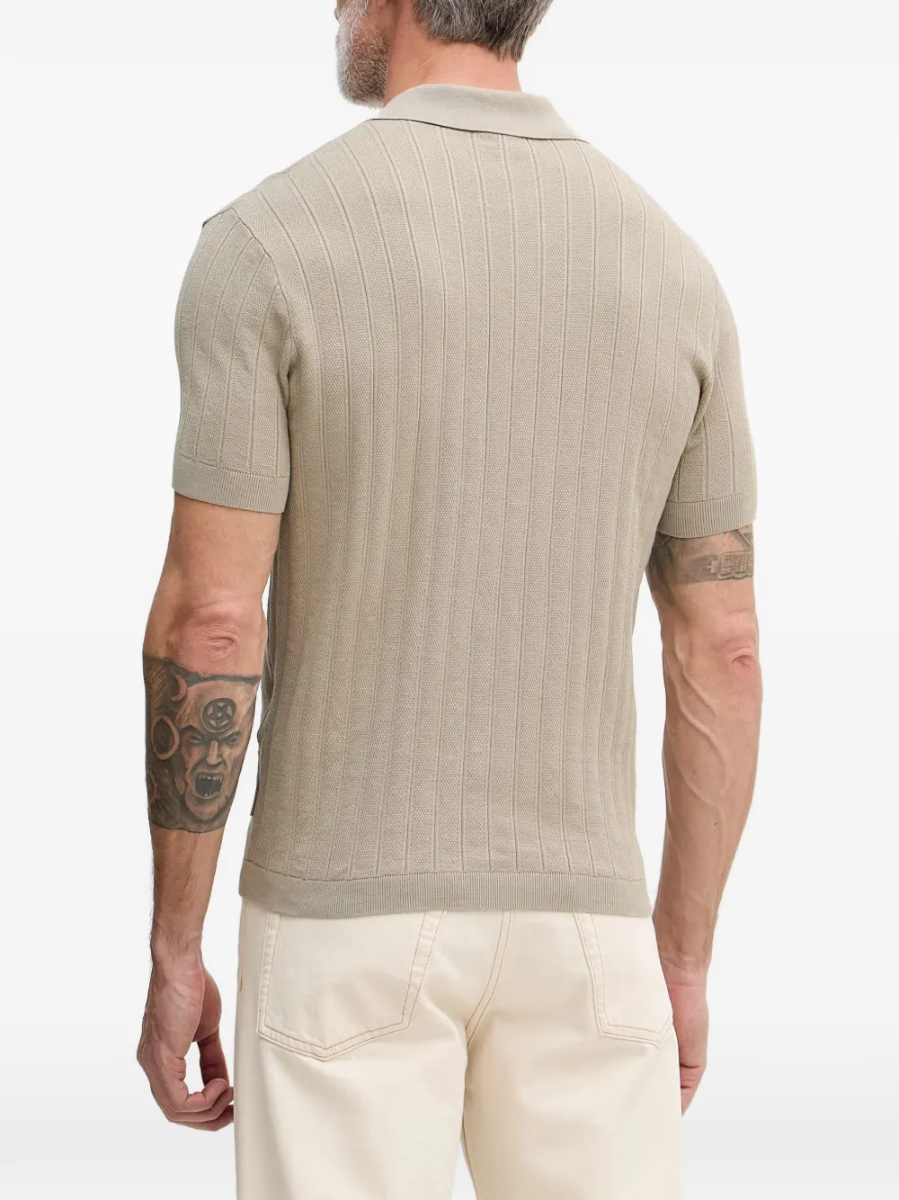 Armani Exchange Ribgebreid poloshirt met ritssluiting Beige