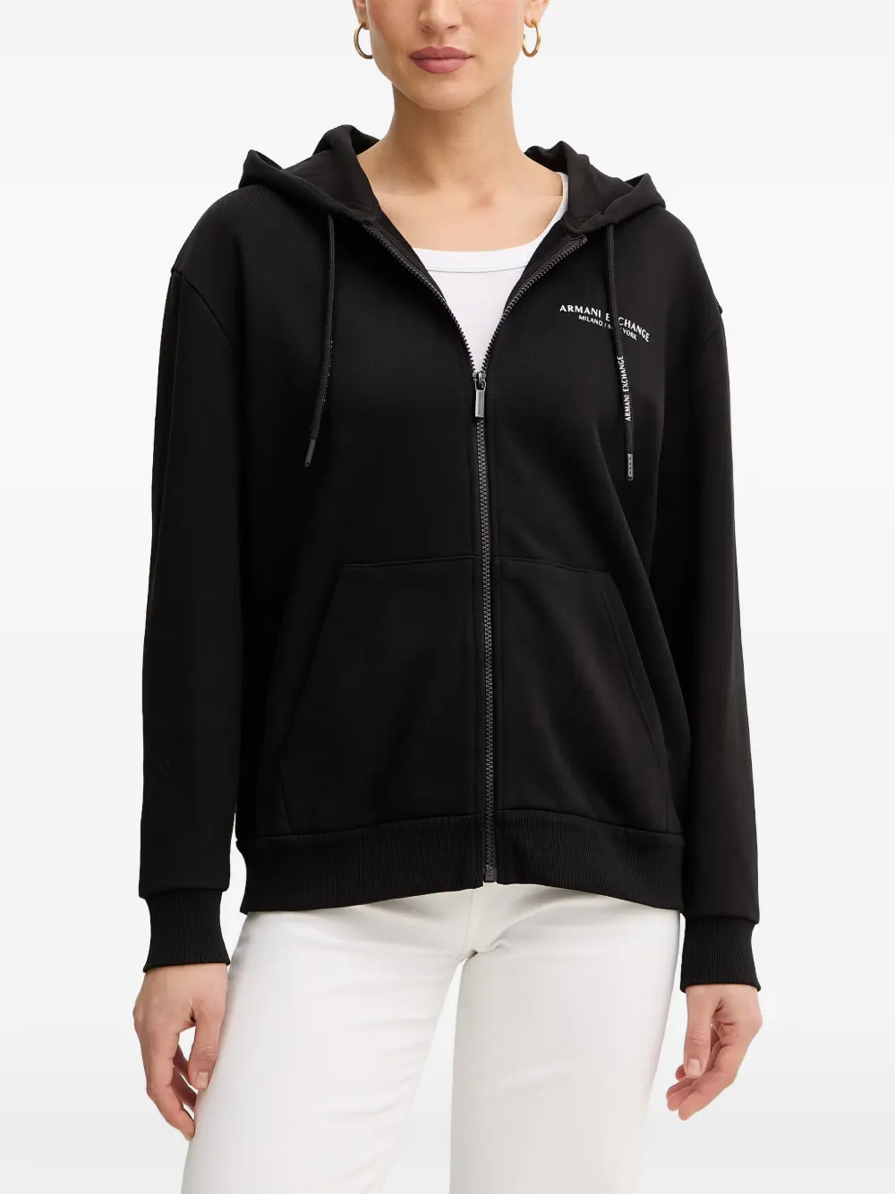 Armani Exchange logo-print zip-up hoodie - Schwarz