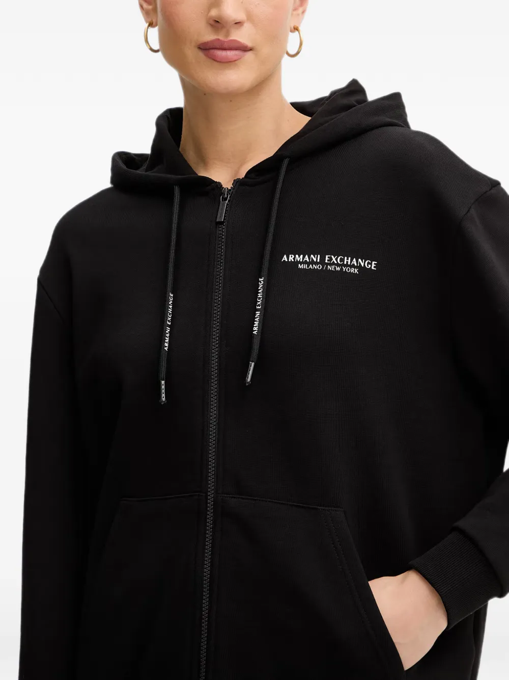 Armani Exchange Hoodie met logoprint en rits Zwart