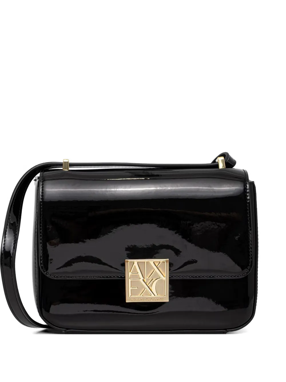 Armani Exchange patent-finish logo-plaque cross body bag - Nero
