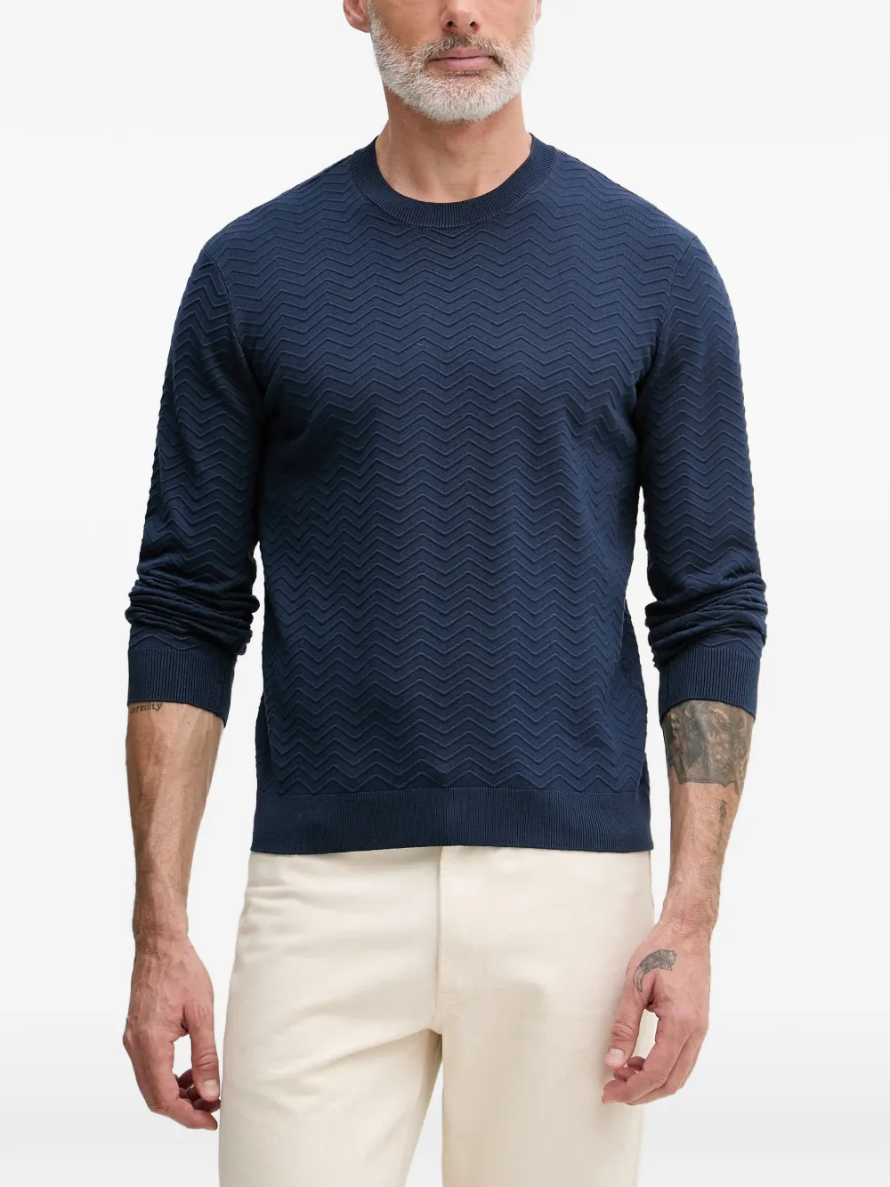 Armani Exchange Chevron-knit Sweater In Blue