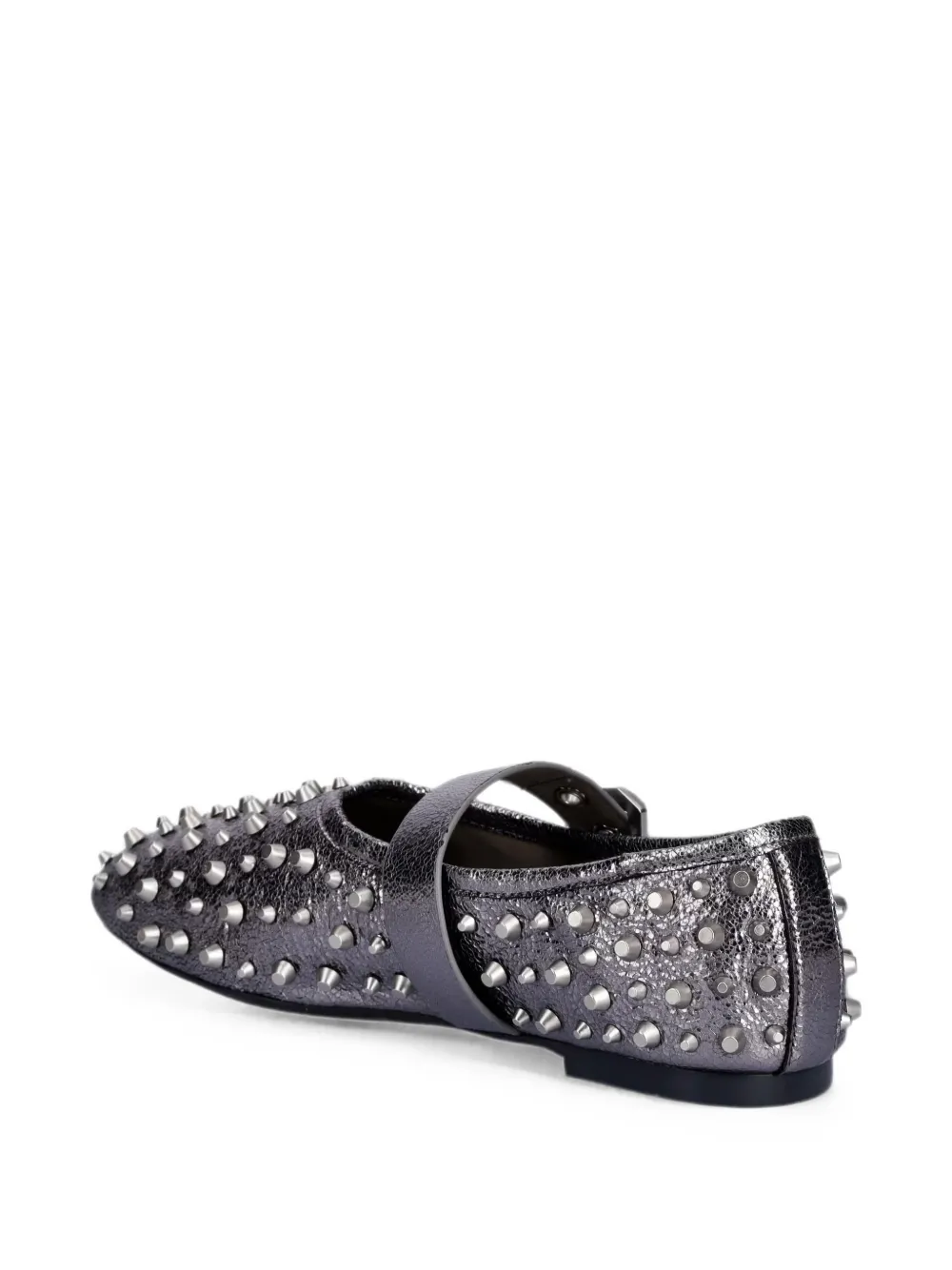 AllSaints stud-embellished buckle-fastening ballet flats Grijs