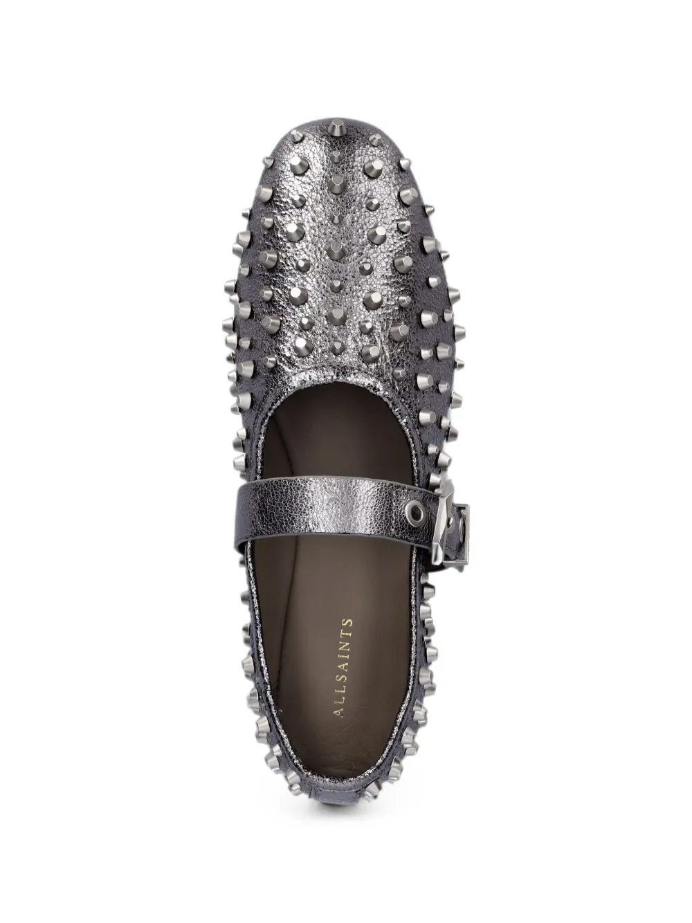 AllSaints stud-embellished buckle-fastening ballet flats Grijs