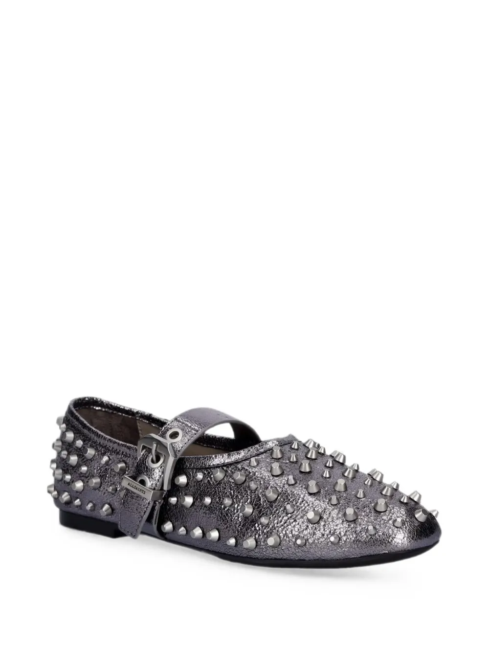 AllSaints stud-embellished buckle-fastening ballet flats Grijs