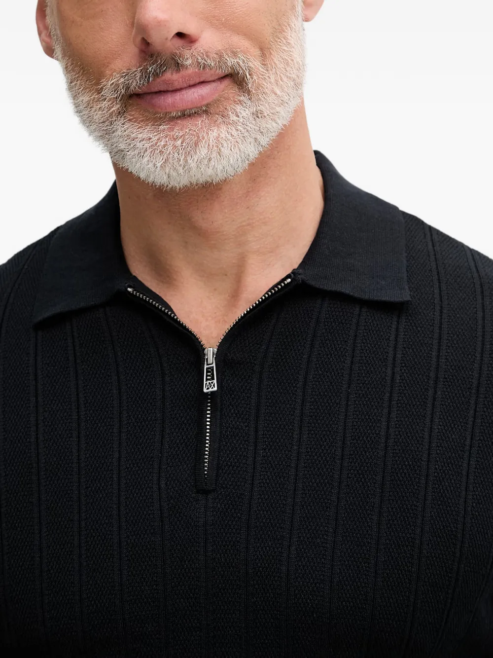 Armani Exchange Geribbeld poloshirt met ritssluiting Blauw