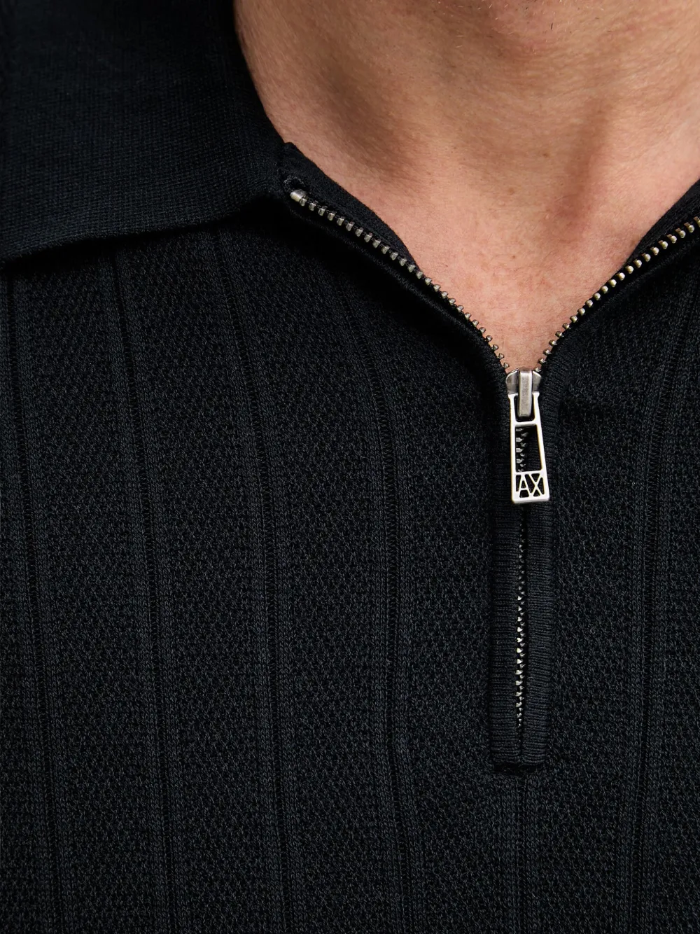 Armani Exchange Geribbeld poloshirt met ritssluiting Blauw