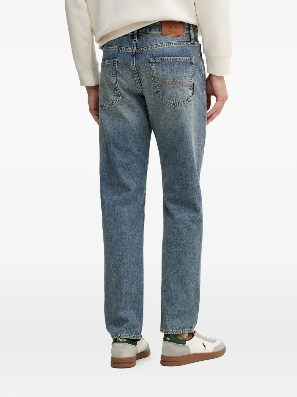 Armani Exchange Logo-embroidered Stonewashed Jeans In Blue