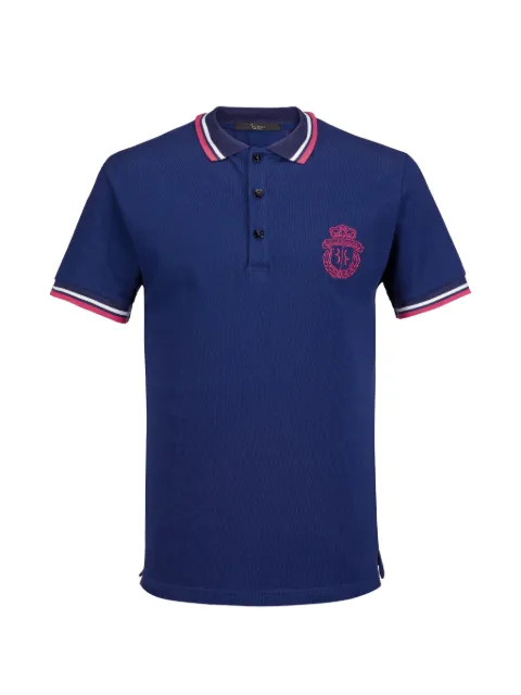 Billionaire embroidered crest striped polo shirt