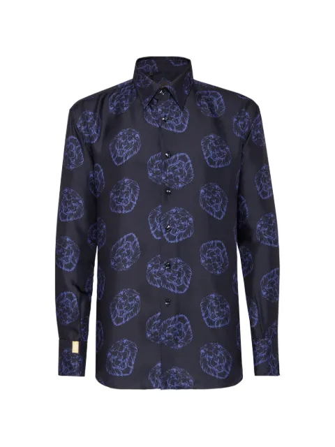 Billionaire lion-print crystal-button shirt