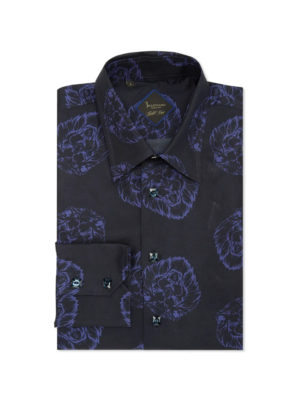 Billionaire Overhemd met leeuw-print en kristallen knopen Blauw
