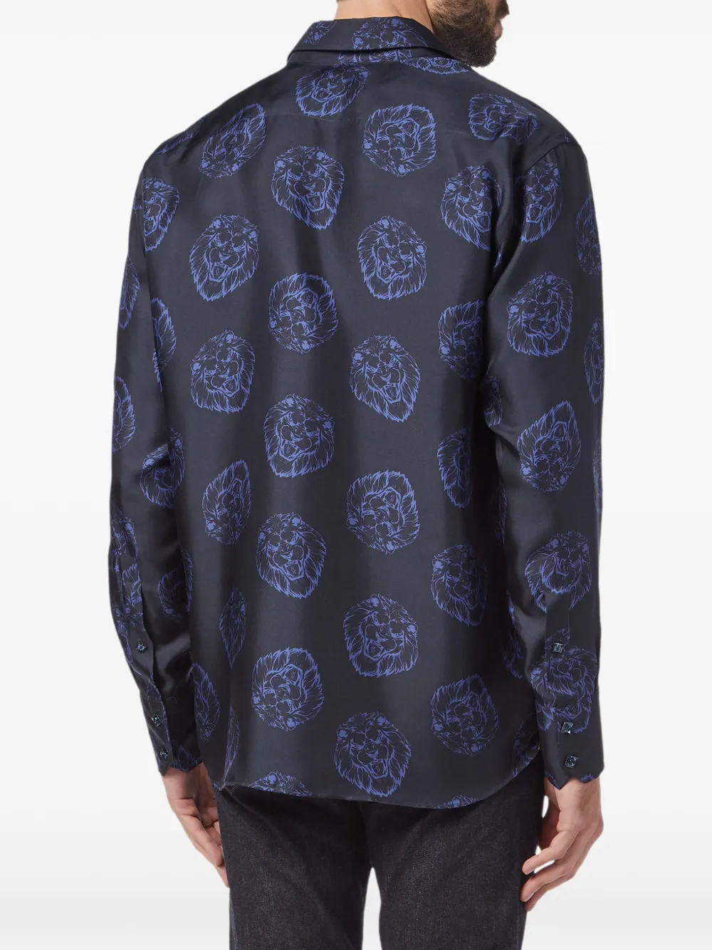 Billionaire Overhemd met leeuw-print en kristallen knopen Blauw