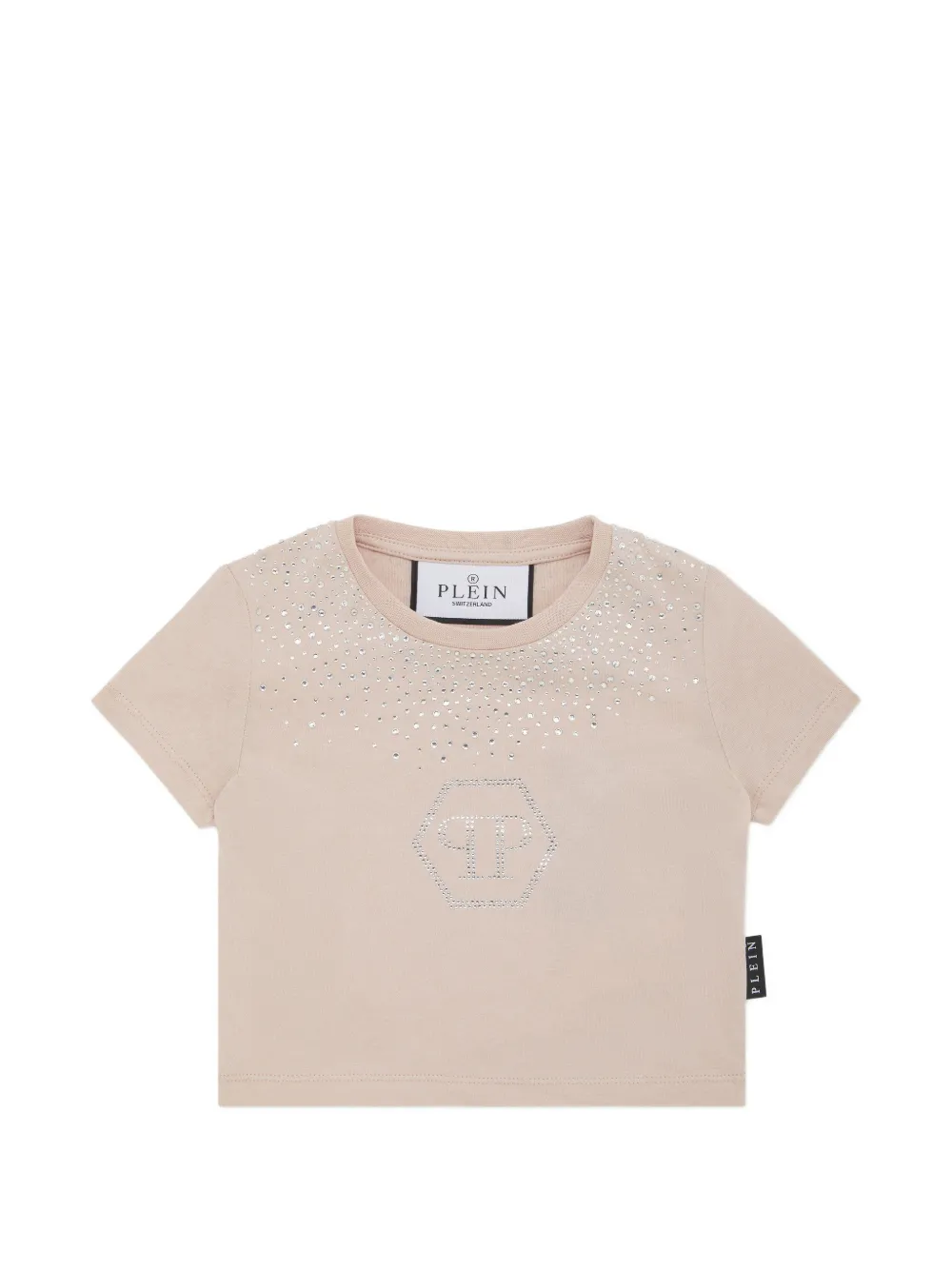Philipp Plein Junior Strass Hexagon cropped T-shirt - Toni neutri