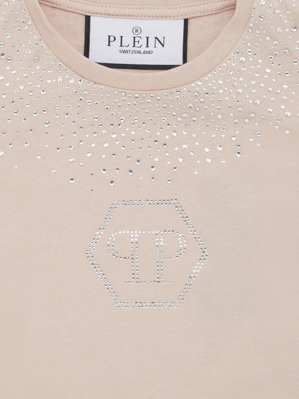 Philipp Plein Junior Strass Hexagon cropped T-shirt Beige