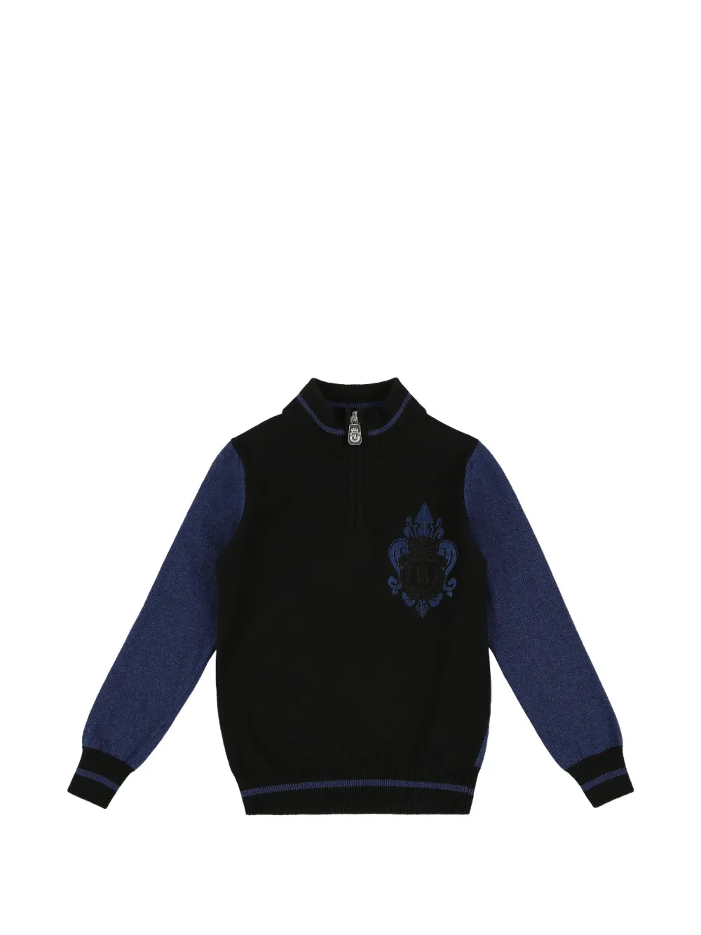 Billionaire Kids Giglio quarter-zip embroidered-detail wool pullover - Blu