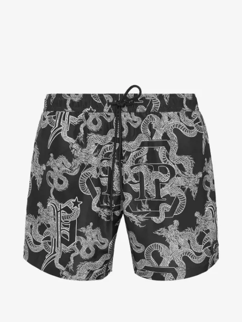 Philipp Plein dragon hexagon printed swim shorts