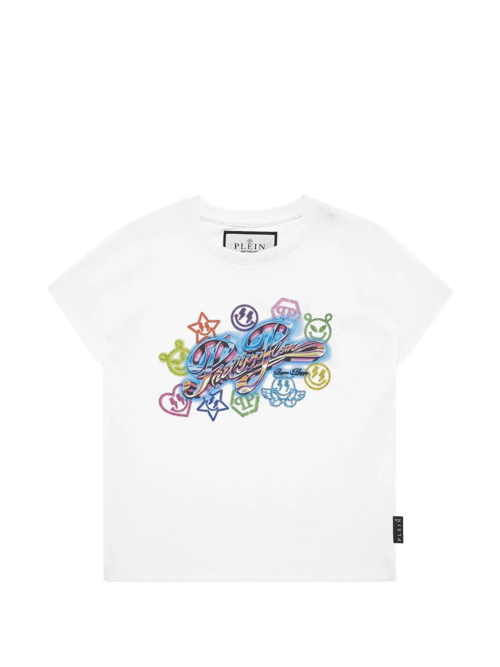 Philipp Plein Junior round neck strass smile T-shirt - Bianco