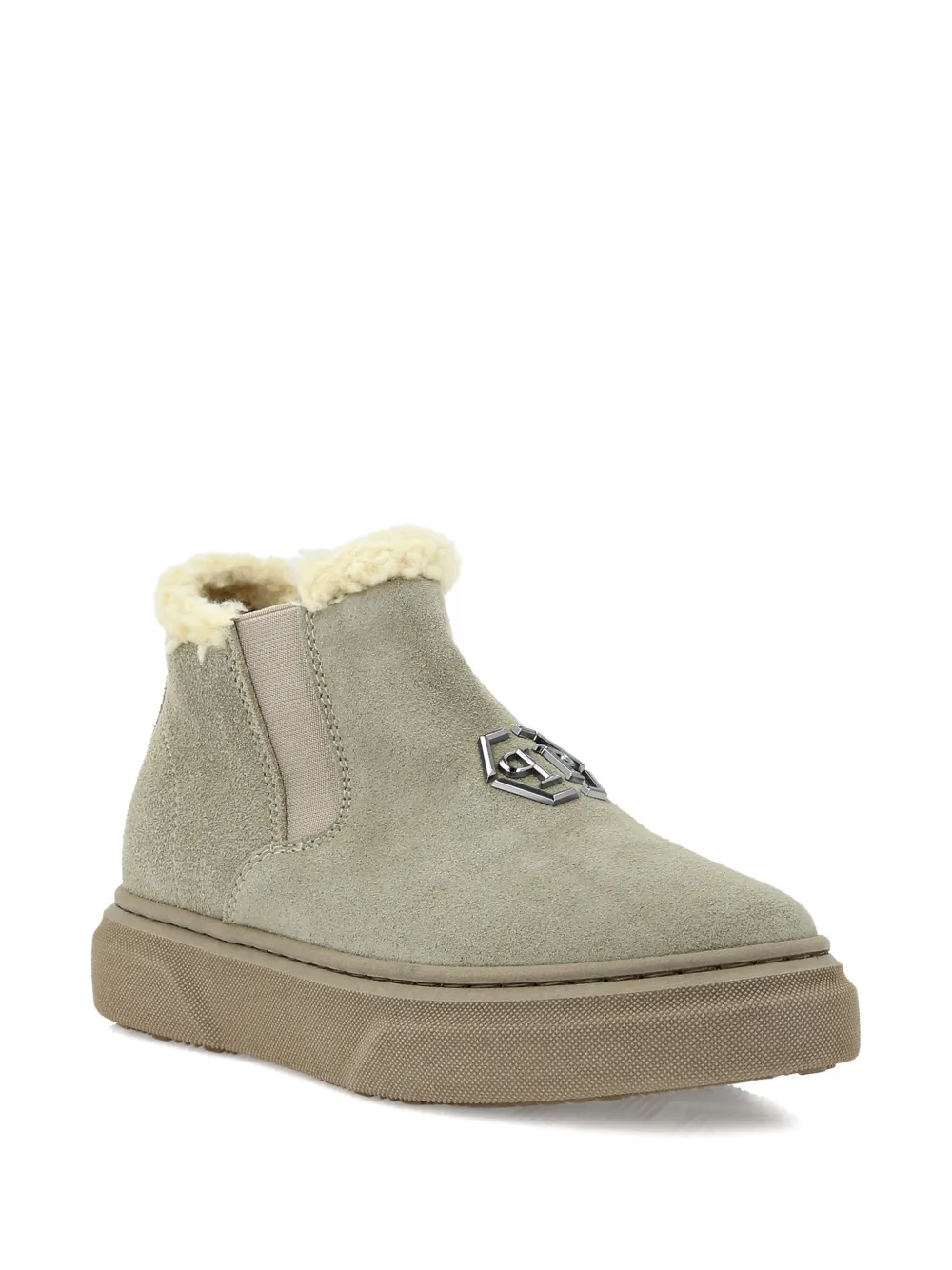 Philipp Plein Junior faux shearling-trim ankle boots - Toni neutri